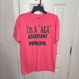Gildan Pink T-Shirt with Green Text